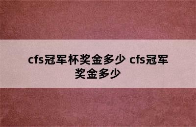 cfs冠军杯奖金多少 cfs冠军奖金多少